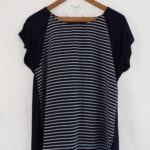 MODERN /  Women navy blue folded short arm top with white vertical stripes design , size M