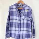 Love 2 lounge / Lady's cotton long sleeve lounge top, single pocket, blue & Gray check designs, size 14