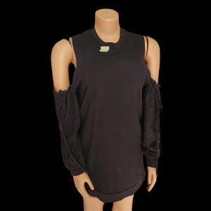 KFT/ Lady's cotton short long-sleeve black designed gown, size 12