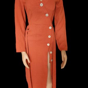 Pep & Co / Lady's orange long-sleeve with designed buttoned down gown, size 8
