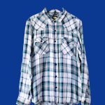 Ben Sherman / Men's check light blue long sleeve shirt with front pocket, size L