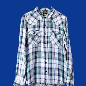 Ben Sherman / Men's check light blue long sleeve shirt with front pocket, size L