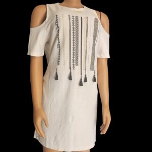 Divided H & M/ white ,designed strip lady's top , size 12