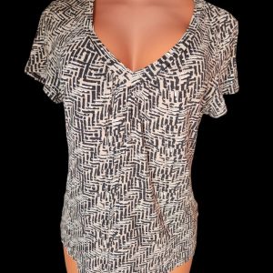 George /polyester short sleeve top,wide neck ,elastic  below ,ruffle arm & black design